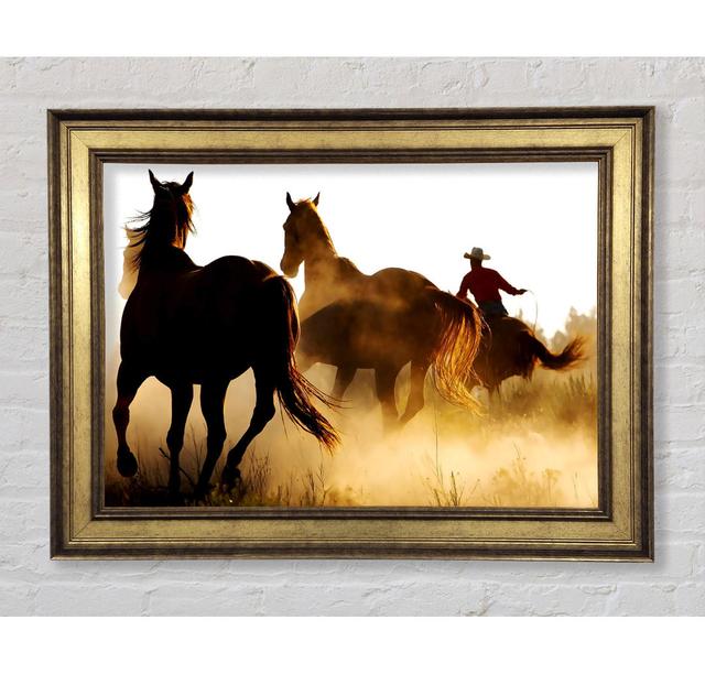 Horses-Running at Sunset - Picture Frame Art Prints Bright Star Size: 100cm H x 141.4cm W on Productcaster.