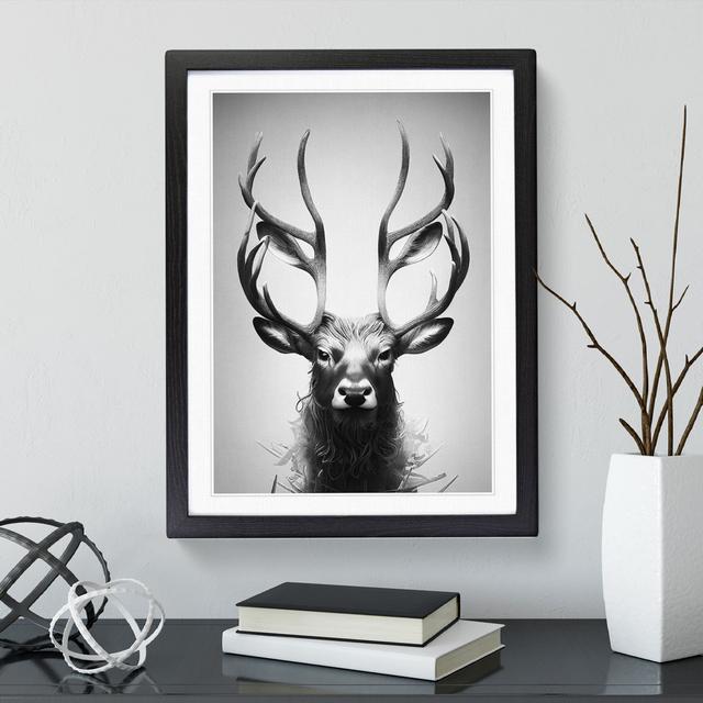 Monochrome Stag - Picture Frame Graphic Art Alpen Home Frame Colour: Black, Size: 64cm H x 46cm W x 2cm D on Productcaster.