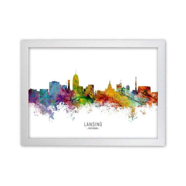 Lansing Michigan Skyline by Michael Tompsett - Graphic Art Print Latitude Run Format: White Framed, Size: 64cm H x 88cm W x 3cm D on Productcaster.