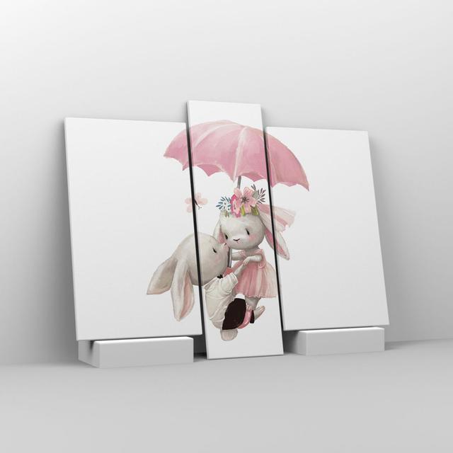 Bunnies Umbrella Children'S - 3 Piece Wrapped Canvas Painting Zoomie Kids Size: 80cm H x 95cm W x 1.8cm D on Productcaster.