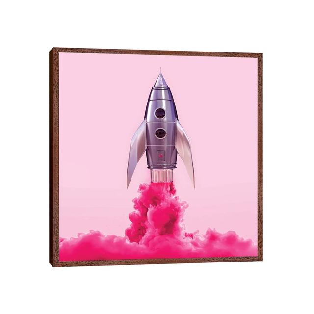 Pink Rocket by Paul Fuentes - Print on Canvas Latitude Run Frame Option: Brown Framed, Size: 45.72cm H x 45.72cm W x 3.81cm D on Productcaster.