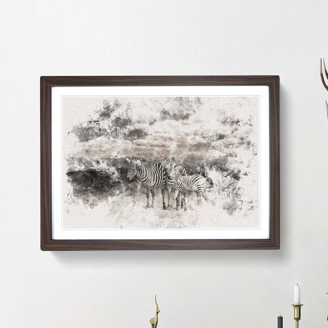 Three Zebras in the Wild Watercolour - Picture Frame Graphic Art Print East Urban Home Frame Option: Walnut Framed, Size: 45cm H x 63cm W x 2cm D on Productcaster.