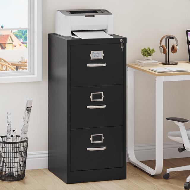 Melchora 45.8cm Wide 3 -Drawer Steel File Cabinet 17 Stories Colour: Black on Productcaster.