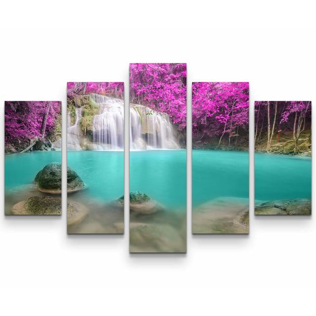 5-tlg. Leinwandbilder-Set Farben Pracht, am Erawan Wasserfall in Thailand East Urban Home on Productcaster.