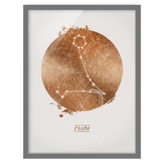 Picture With Frame - Star Sign Pisces Gold - Portrait 4:3 Maturi Frame Option: Grey Framed, Size: 40cm H x 30cm W x 2cm D on Productcaster.