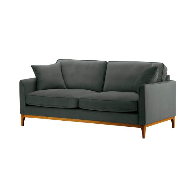 Zweiersofa Jaaron 17 Stories Größe: 91 cm H x 201 cm B x 95 cm T, Farbe der Polsterung: Graphit, Beinfarbe: Walnuss on Productcaster.