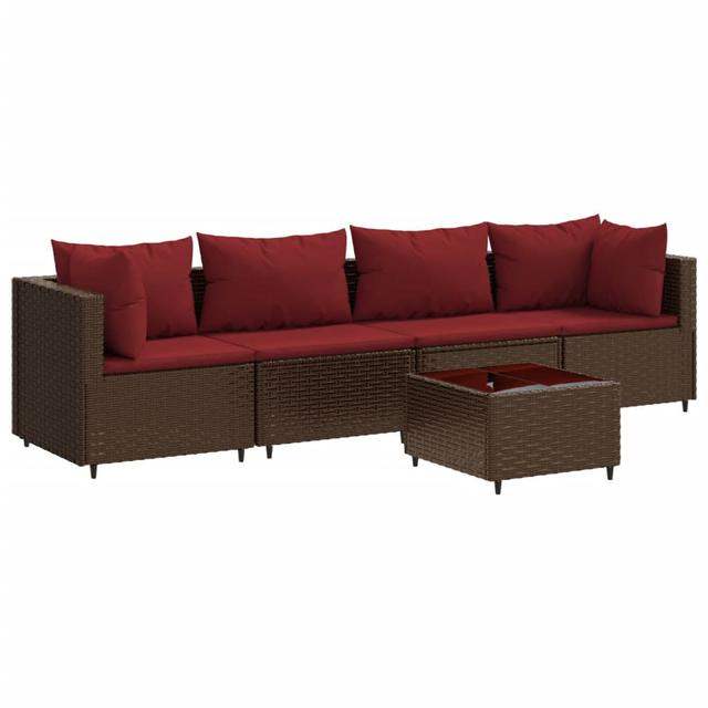 Lounge-Set aus Polyrattan mit Polster DEvidaxl Farbe des Kissens: Zimtrot, Rahmenfarbe: Braun on Productcaster.