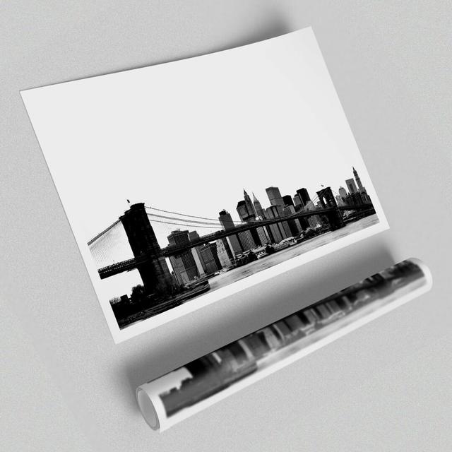 New York City Brooklyn Bridge Afar - Graphic Art Print on Paper East Urban Home Size: 84.1 cm H x 118.9 cm W on Productcaster.