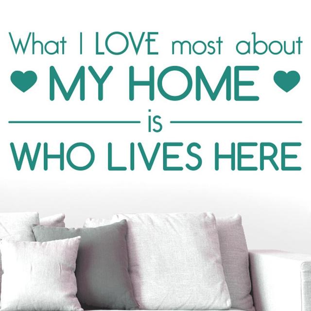 What I Love Most About My Home Is Who Lives Here Wall Sticker East Urban Home Size: Large, Colour: Aqua Green on Productcaster.