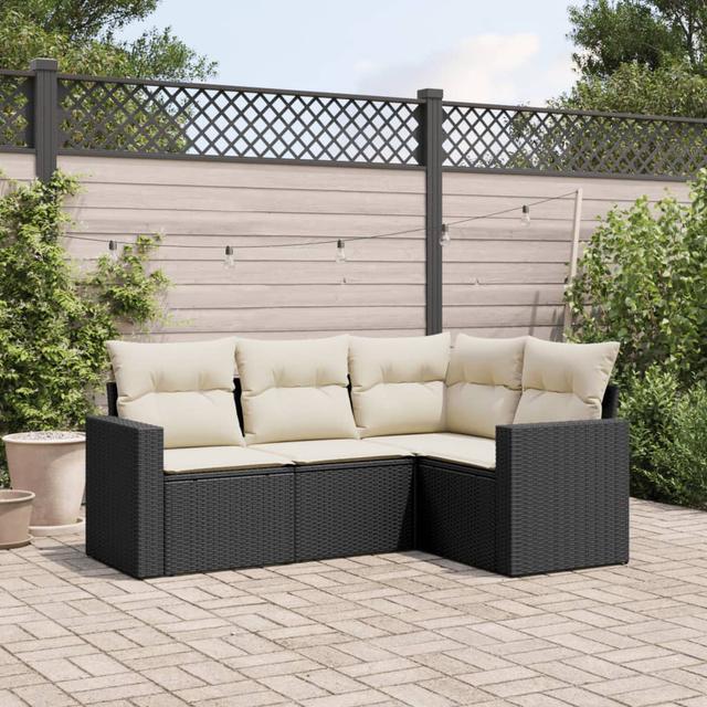 Vidaxl 4-Tlg. Garten-Sofagarnitur Mit Kissen Beige Poly Rattan 5 DEvidaxl Farbe des Kissens: Beige, Rahmenfarbe: Schwarz on Productcaster.