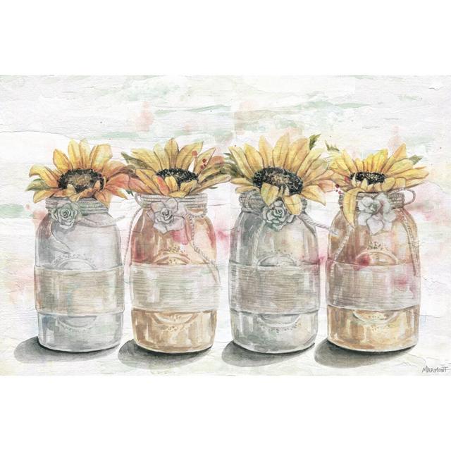 Sunflower in Mason Jars - Wrapped Canvas Painting Print August Grove Size: 101 cm H x 152 cm W x 3.81 cm D on Productcaster.