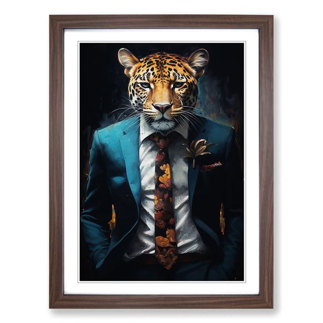 Leopard in a Suit Painting No.4 Happy Larry Format: Walnut Framed, Size: 64cm H x 46cm W x 2cm D on Productcaster.