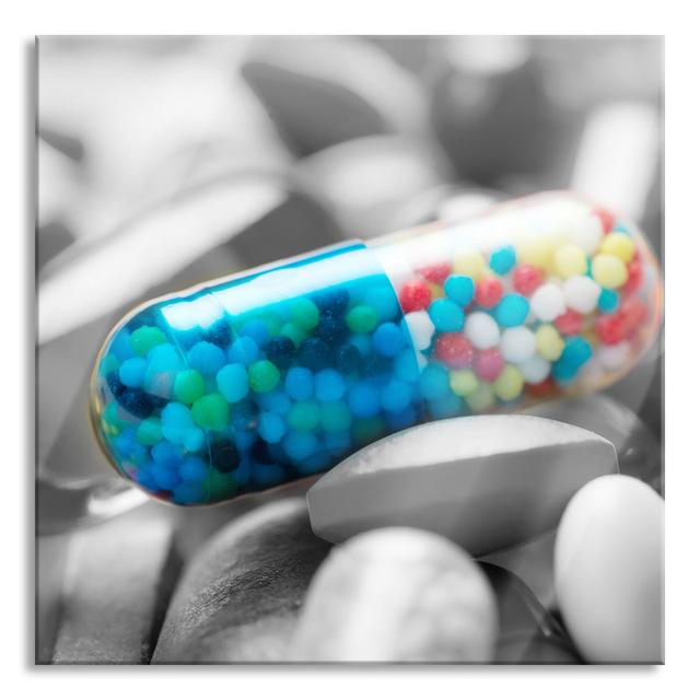 Colourful Beads in Pill Capsule' - Unframed Photograph on Glass Brayden Studio Size: 70cm H x 70cm W x 0.4cm D on Productcaster.