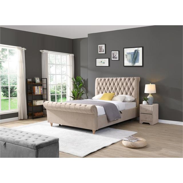 Dement Upholstered Double (4'6) Bed Mercer41 Colour: Beige on Productcaster.