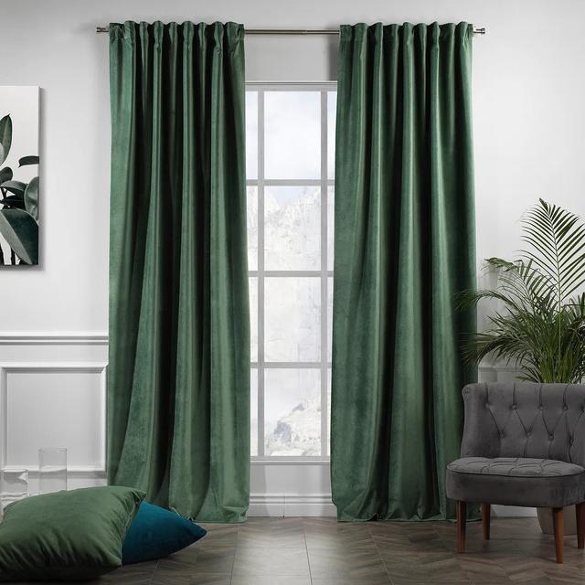 Extra Long & Extra Wide Matte Velvet Curtain Panel Lilijan Home & Curtain Curtain Colour: Sacramento Green, Panel Size: 140cm Width x 175cm Drop on Productcaster.