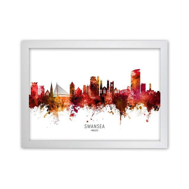 Swansea Wales Skyline Red City Name by Michael Tompsett - Graphic Art Ebern Designs Format: White Framed, Size: 59.4cm H x 84.1cm W x 3cm D on Productcaster.