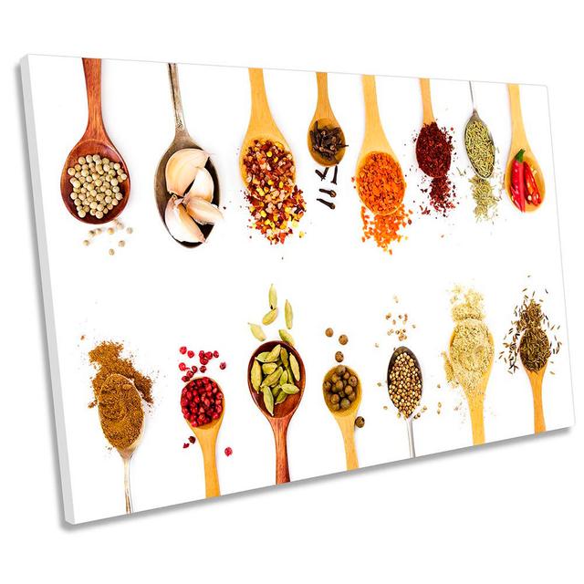 Various Spoons Spices Kitchen Picture Canvas Wall Art Print White Ebern Designs Size: 91.4cm H x 137.2cm W on Productcaster.