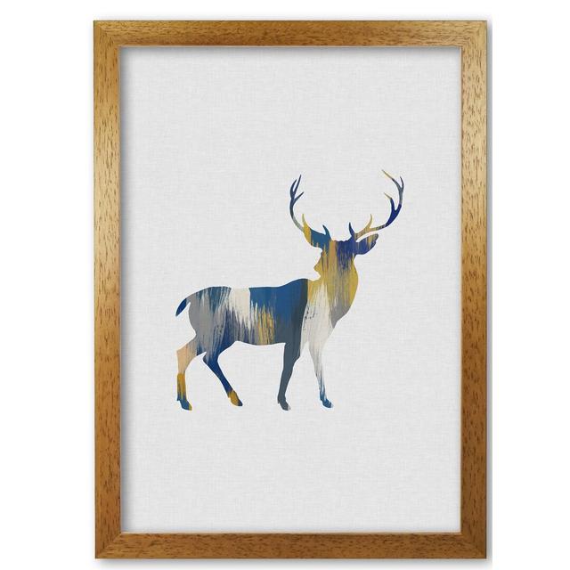 Deer Blue & Yellow - Print East Urban Home Format: Honey Oak Frame, Size: 60 cm H x 42 cm W x 5 cm D on Productcaster.