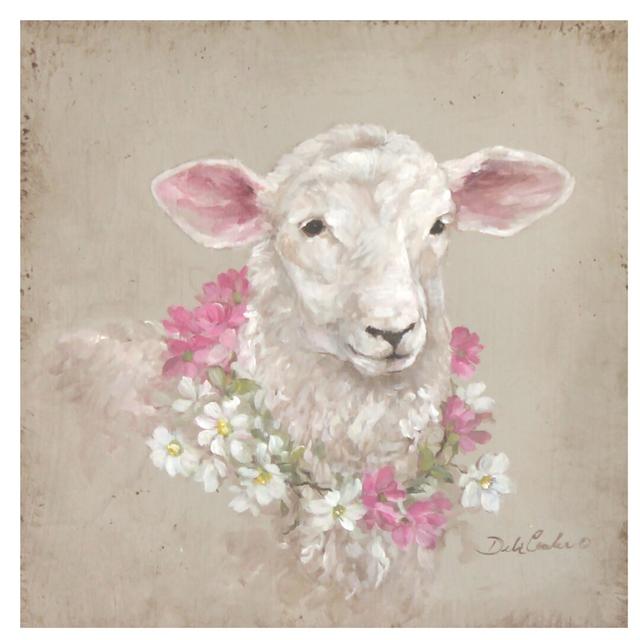 Sheep With Wreath by Debi Coules - Wrapped Canvas Painting East Urban Home Size: 66.04cm H x 66.04cm W x 1.91cm D on Productcaster.