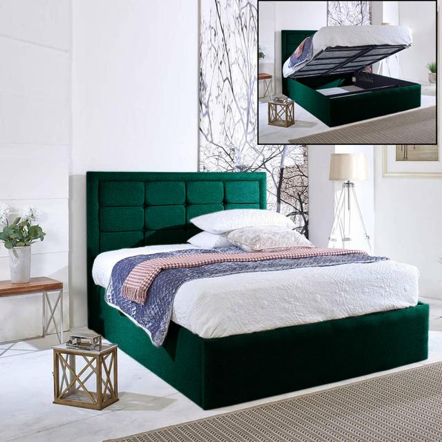 Landria Upholstered Bed Frame Ebern Designs Colour: Green, Size: Super King (6') on Productcaster.