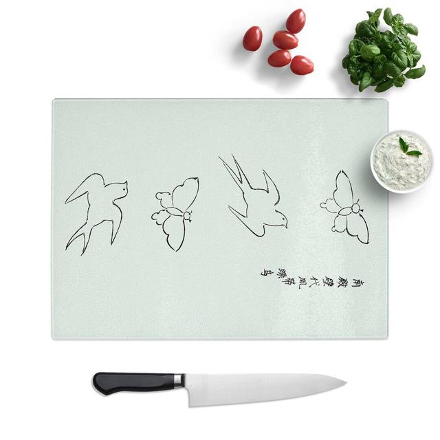 Tempered Glass Birds and Butterflies Chopping Board East Urban Home Size: 28.5 cm W x 20 cm L on Productcaster.