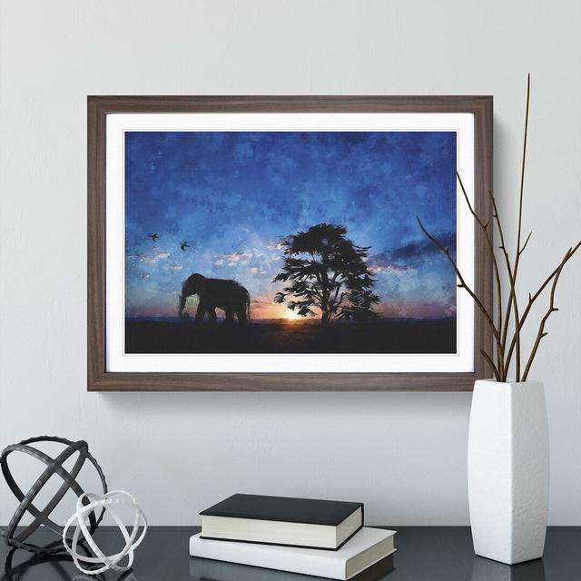 Elephant at Sunset - Picture Frame Graphic Art East Urban Home Frame Option: Walnut Framed, Size: 36cm H x 48cm W x 2cm D on Productcaster.