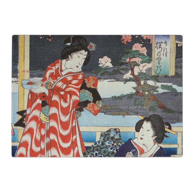 Tempered Glass Two Women on a Veranda by Toyohara Kunichika Chopping Board East Urban Home Size: 28.5 cm x 20 cm on Productcaster.