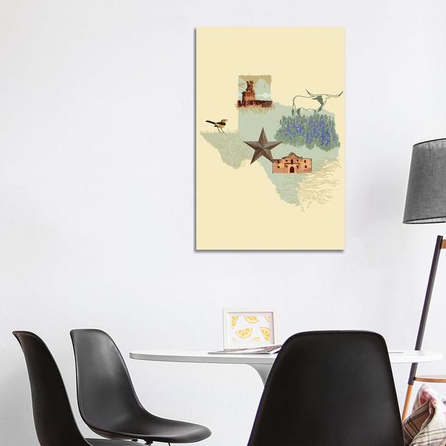 Illustrated State-Texas by Jacob Green - Wrapped Canvas Print ClassicLiving Size: 101.6cm H x 66.04cm W x 1.91cm D on Productcaster.