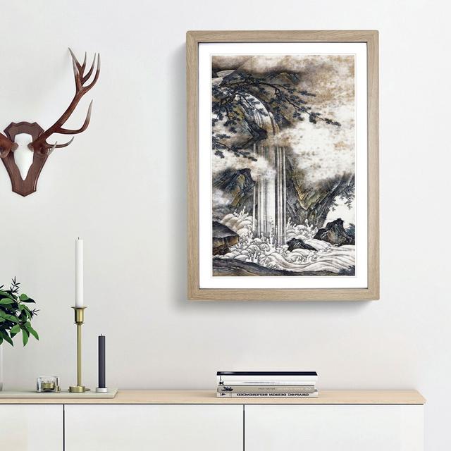 Waterfall by Kano Motonobu - Picture Frame Painting Print East Urban Home Frame Option: Oak Framed, Size: 48cm H x 36cm W x 2cm D on Productcaster.