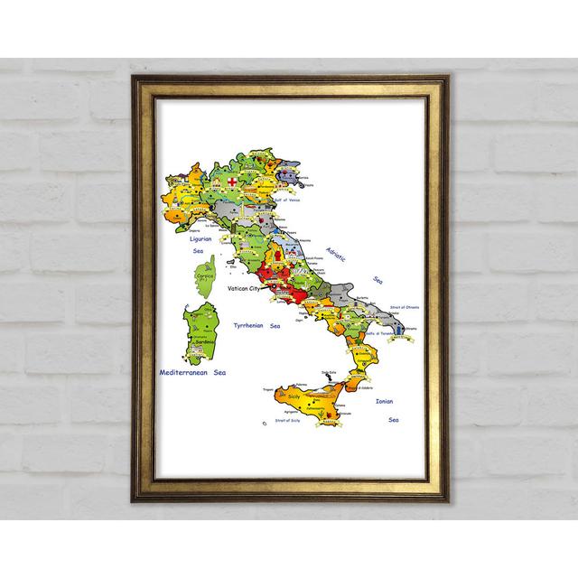 Travel Map Of Italy - Single Picture Frame Art Prints Williston Forge Size: 42cm H x 29.7cm W x 1.5cm D on Productcaster.