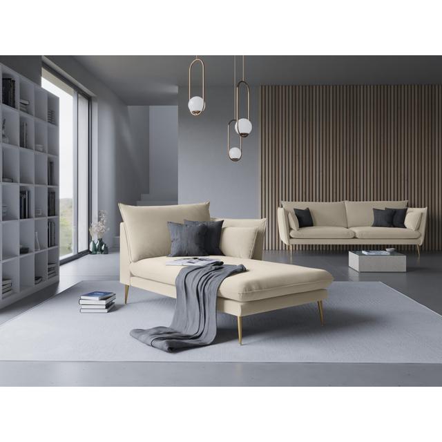 Adoraim Upholstered Chaise Lounge Canora Grey Leg Colour: Gold, Upholstery Colour: Beige, Orientation: Right-Arm Chaise on Productcaster.