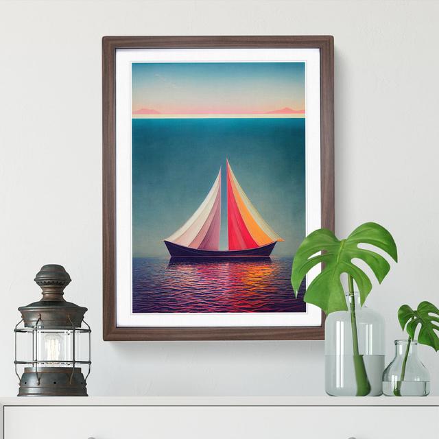 Boat on the Ocean Watercolour No.3 - Picture Frame Graphic Art Breakwater Bay Size: 64cm H x 46cm W x 2cm D, Frame Colour: Walnut on Productcaster.