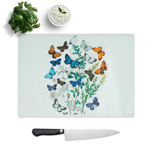 Tempered Glass Butterflies and Moths Chopping Board East Urban Home Size: 39 cm W x 28.5 cm L on Productcaster.