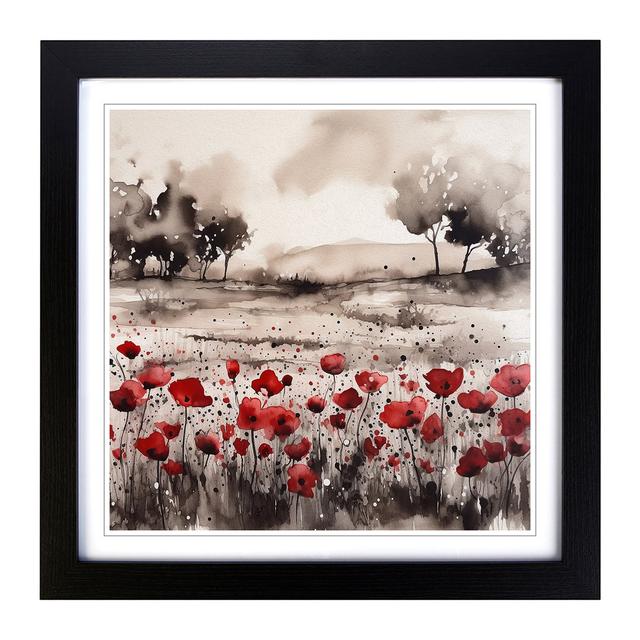 Poppy Field Ink Wash - Single Picture Frame Print on Wood Marlow Home Co. Frame Colour: Black on Productcaster.