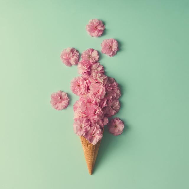 Ice Cream Cone with Pink Flowers - Wrapped Canvas Photograph Ebern Designs Size: 76cm H x 76cm W x 3.8cm D on Productcaster.