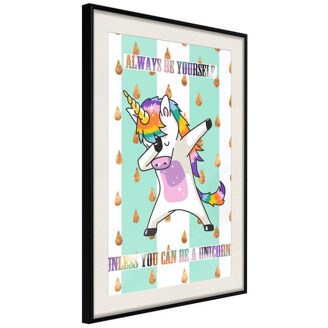 Gerahmtes Poster Dabbing Unicorn Maturi Größe: 45 cm H x 30 cm B x 2 cm T, Rahmenart: Schwarzer Rahmen on Productcaster.