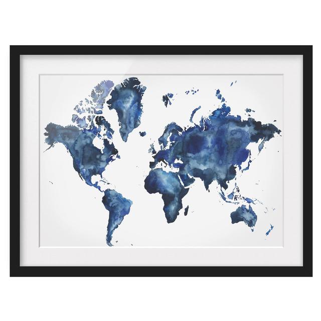 Water World Map Light - Picture Frame Painting Rosalind Wheeler Frame Option: Black Framed, Size: 50cm H x 70cm W x 2cm D on Productcaster.