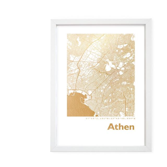 Athens Map - Picture Frame Graphic Art Print on Paper Brayden Studio Size: 42.5cm H x 32.5cm W x 3.5cm D on Productcaster.