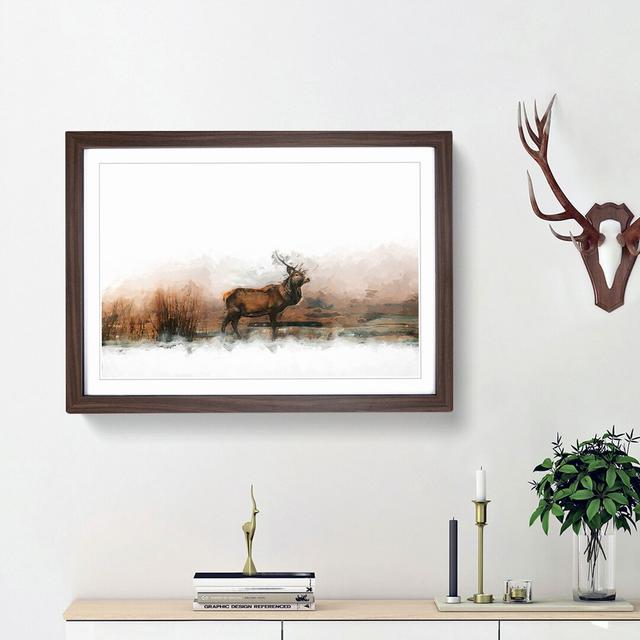 Deer Stag in the Fog in Abstract - Picture Frame Painting Print on MDF East Urban Home Size: 27cm H x 36cm W x 2cm D, Frame Option: Walnut Framed on Productcaster.