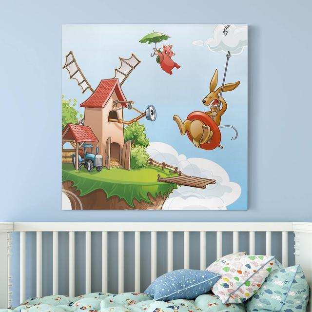 Flying Farm Outing - Wrapped Canvas Art Prints Zoomie Kids Format: 260g/m² canvas, Size: 70cm H x 70cm W on Productcaster.