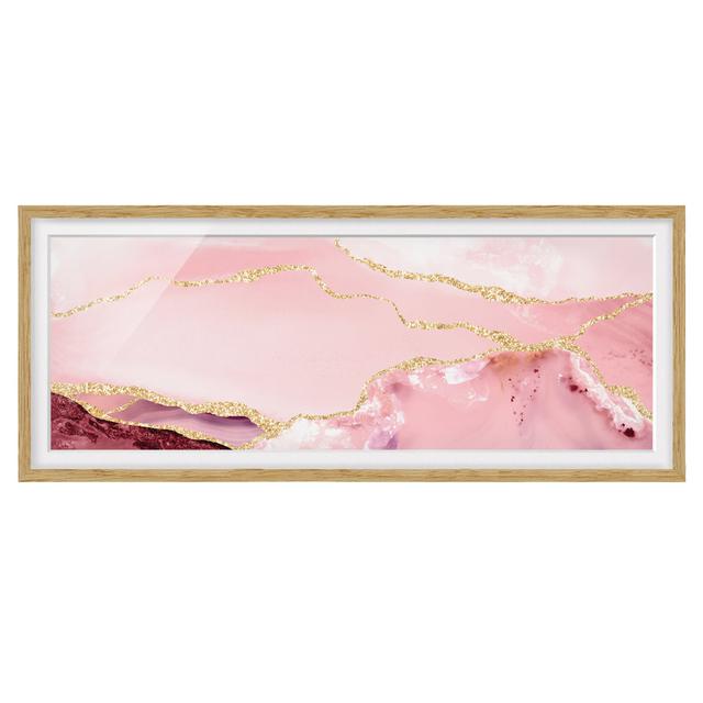 Abstract Mountains Pink with Golden Lines - Picture Frame Graphic Art Canora Grey Size: 50cm H x 130cm W x 2cm D, Frame Option: Brown on Productcaster.