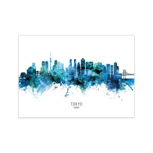 Tokyo Japan Skyline Blue City Name by Michael Tompsett - Graphic Art Ebern Designs Size: 60cm H x 84cm W x 1cm D, Format: Unframed on Productcaster.