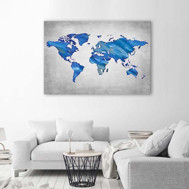 Leinwandbild World Map Blue Longshore Tides Größe: 60 cm H x 90 cm B x 2 cm T on Productcaster.