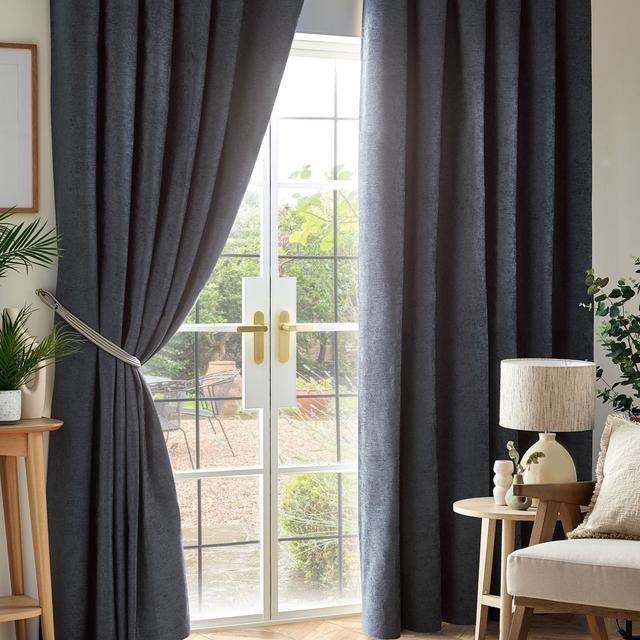 Eilfried Chenille Pencil Pleat Taped Top Curtains 17 Stories Curtain Colour: Grey, Panel Size: 117cm Width x 229cm Drop on Productcaster.