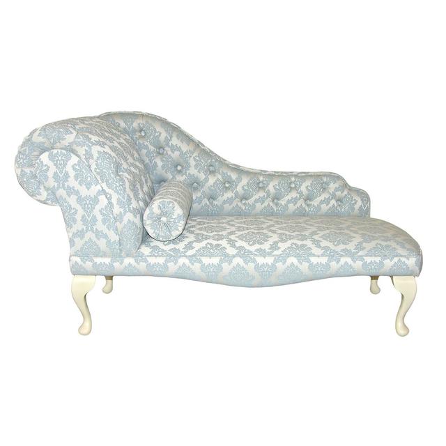 Loretta Upholstered Chaise Lounge Fairmont Park Upholstery: Turin Navy, Leg Finish: Cream, Orientation: Left-Hand Chaise on Productcaster.