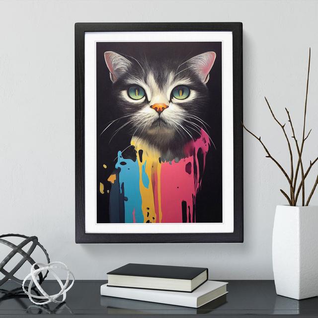 Cat Drips No.2 - Picture Frame Graphic Art 17 Stories Size: 34cm H x 25cm W x 2cm D, Frame Colour: Black on Productcaster.