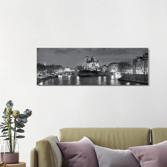 Notre Dame And Eiffel Tower At Dusk, Paris, Ile-de-France, France by Panoramic Images - Wrapped Canvas Panoramic Print Ebern Designs Size: 40.64cm H x on Productcaster.