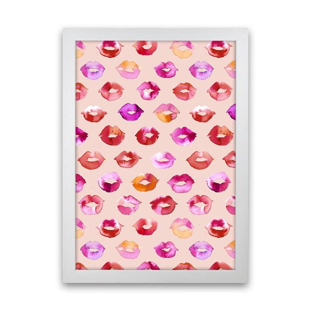 Sweet Love Kisses Pink Lips - Print 17 Stories Frame Option: White Framed, Size: 34cm H x 25cm W x 3cm D on Productcaster.