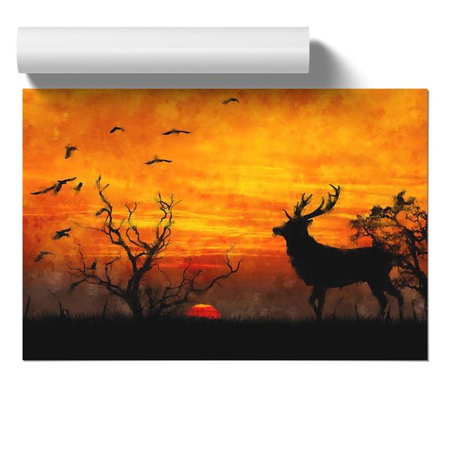 Stag at Sunset - Unframed Painting East Urban Home Size: 21cm H x 30cm W x 0.1cm D on Productcaster.