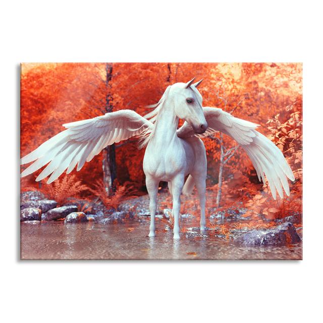 Pegasus in the River of an Autumn Forest - Wrapped Canvas Graphic Art Print Maturi Size: 70cm H x 100cm W x 0.4cm D on Productcaster.